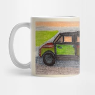 Italian Car Fiat in Green and Red with Grassy Background Mug